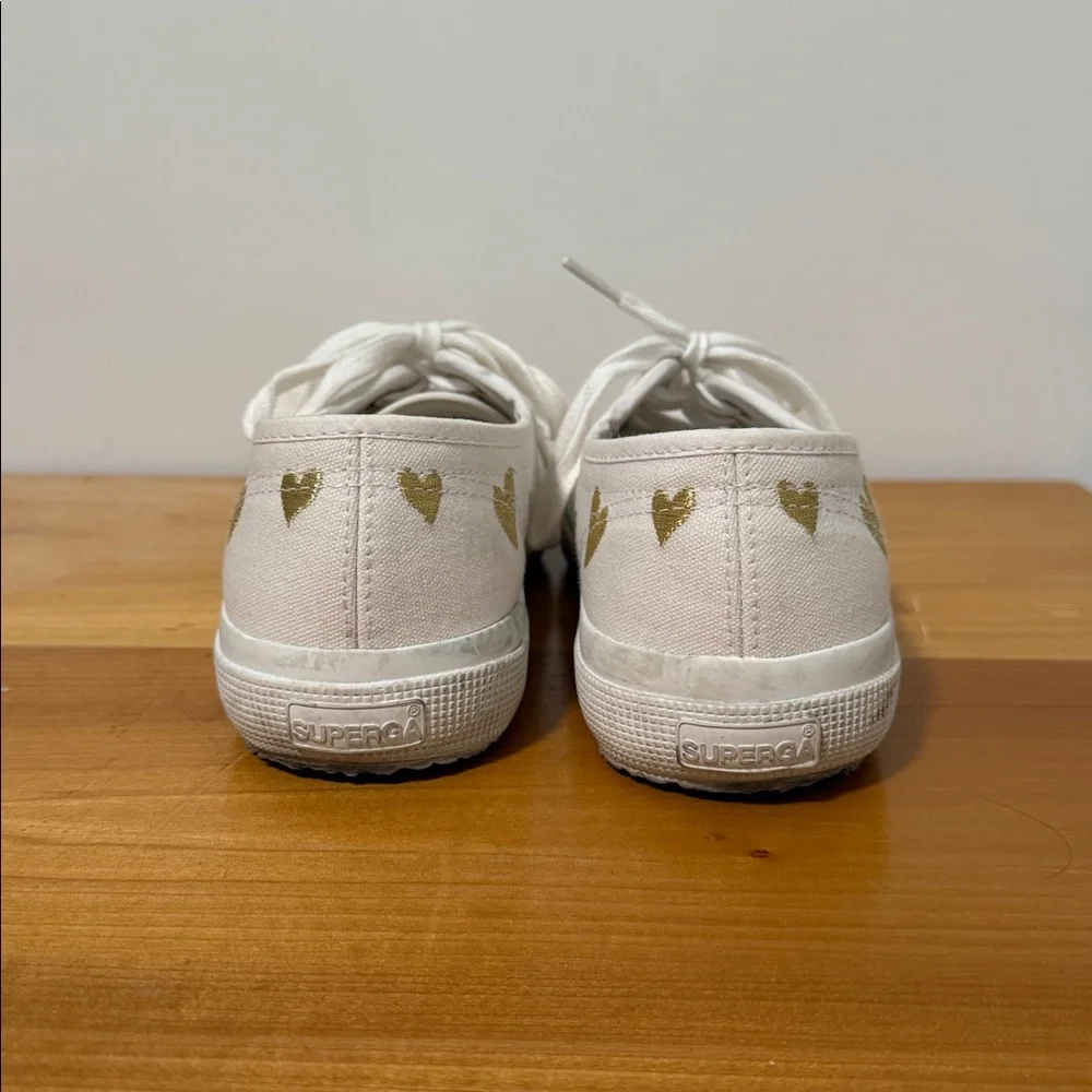 Superga White and Gold Heart Sneakers